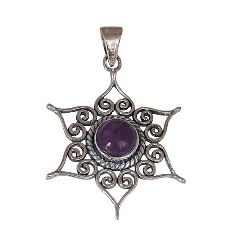Pingente Ametista Mandala de Prata 925