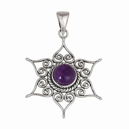Pingente Ametista Mandala de Prata 925
