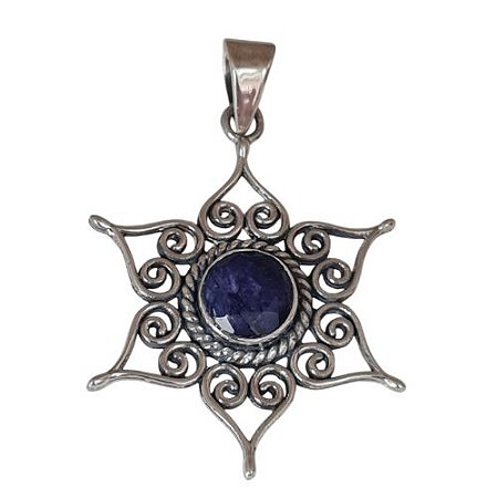 Pingente Safira Mandala de Prata 925