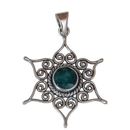 Pingente Esmeralda Mandala de Prata 925