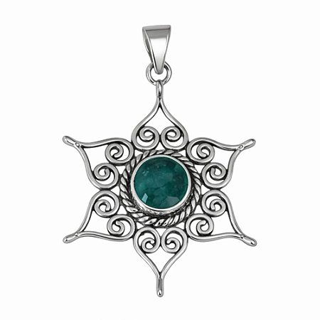Pingente Esmeralda Mandala de Prata 925