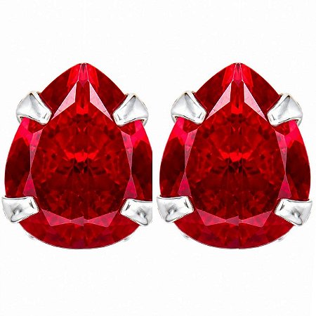 Brinco Rubi Gota Zircônia Prata 925