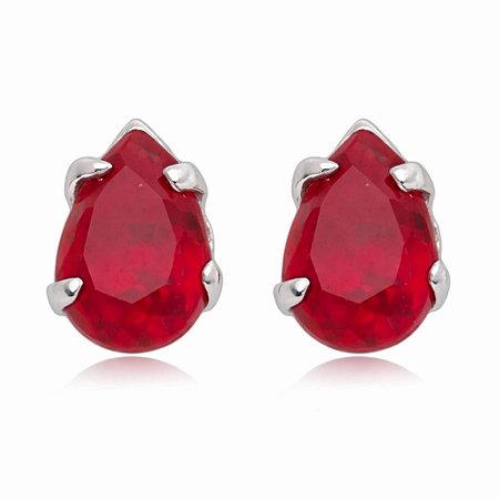 Brinco Rubi Gota Zircônia Prata 925