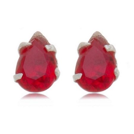 Brinco Rubi Gota Zircônia Prata 925