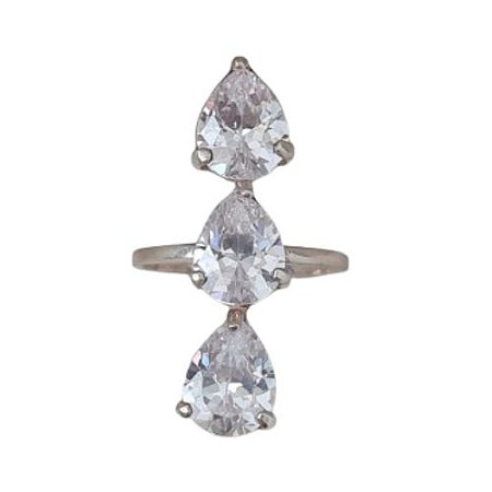 Anel Cristal Três Pedras de Prata 925