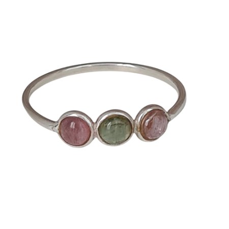 Anel Turmalina Melancia de Prata 925