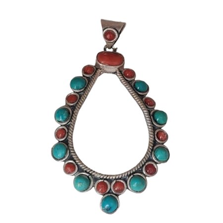 Pingente Coral e Turquesa de Prata 925