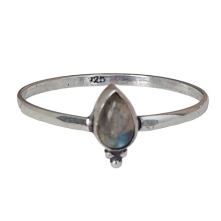 Anel Labradorita Gota Pontos de Prata 925