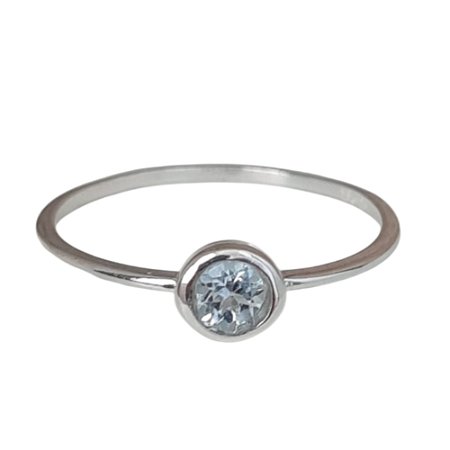 Anel Água Marinha Redondo de Prata 925