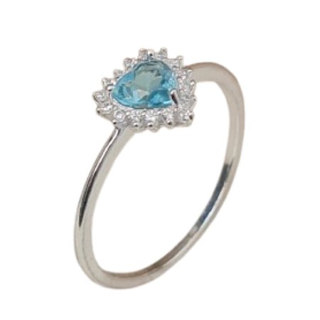 Anel Água Marinha Coração Prata 925