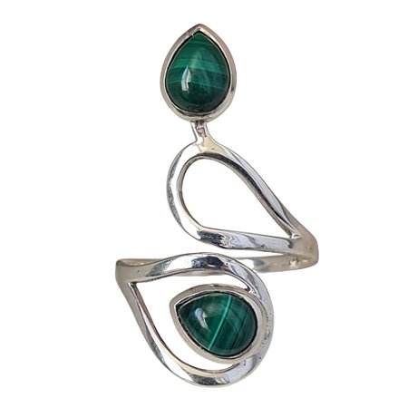 Anel Malaquita Duplo de Prata 925