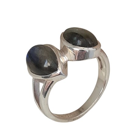 Anel Labradorita Gotas de Prata 925