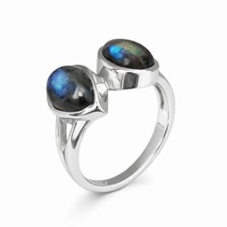 Anel Labradorita Gotas de Prata 925