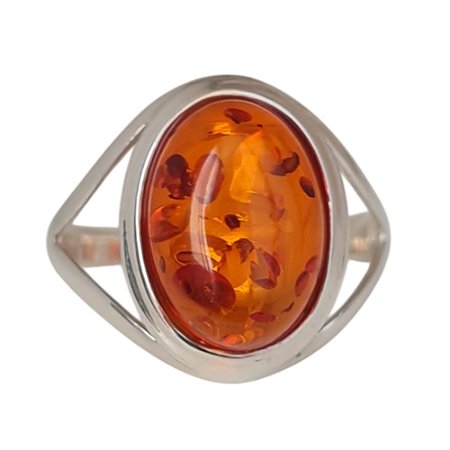 Anel Âmbar Oval de Prata 925