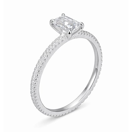 Anel solitário retangular de prata 925