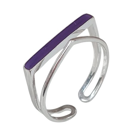 Anel Geométrico Resina Roxa Prata 925