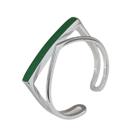 Anel Geométrico Resina Verde Prata 925