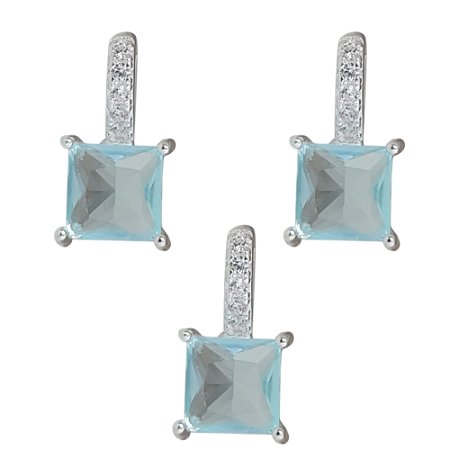 Conjunto Brinco e Pingente Água Marinha de Prata 925