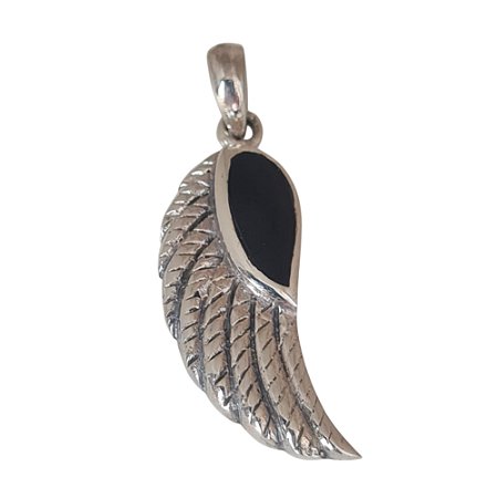 Pingente Ônix Asa de Prata 925