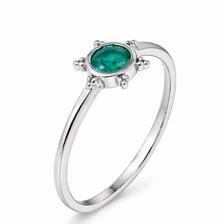 Anel Esmeralda Redondo Prata 925