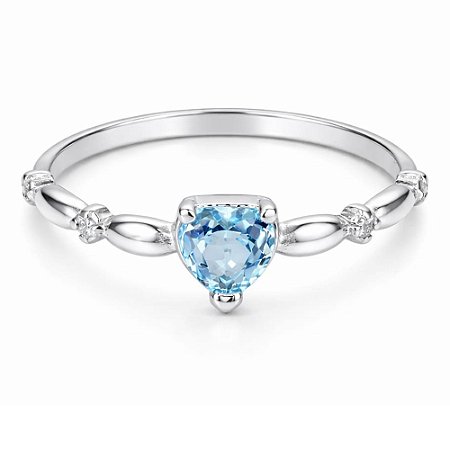 Anel Água Marinha Coração Fofo de Prata 925