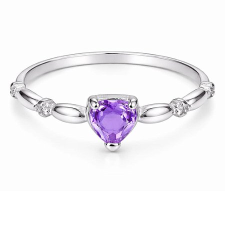 Anel Lavanda Coração Fofo de Prata 925