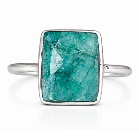 Anel Esmeralda Retangular de Prata 925