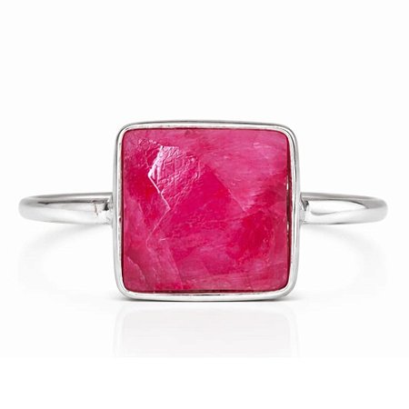 Anel Rubi Quadrado de Prata 925