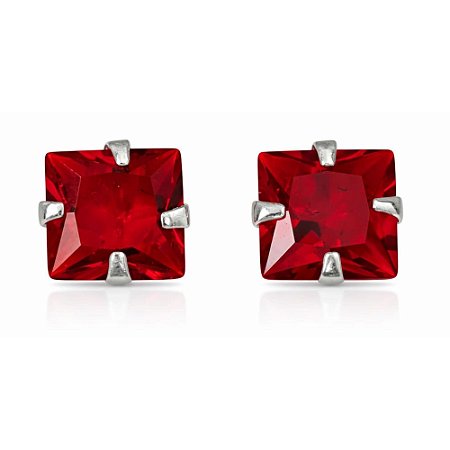 Brinco Rubi Zircônia Quadrada de Prata 925