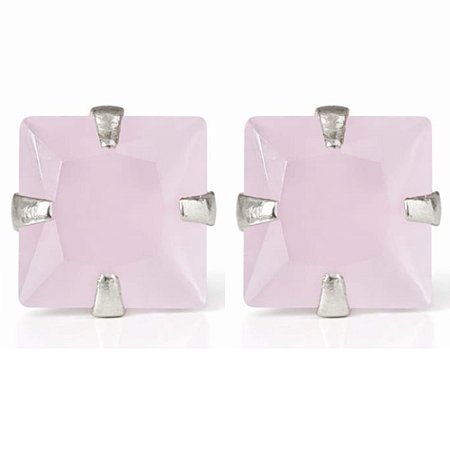 Brinco Quartzo Rosa Quadrado de Prata 925