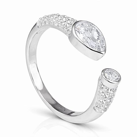 Anel Cristal Aliança Luxuosa Prata 925