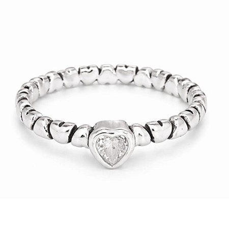 Anel Solitário Corações Prata 925