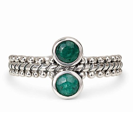Anel Esmeralda Duplo de Prata 925