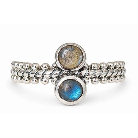 Anel Labradorita Duplo de Prata 925