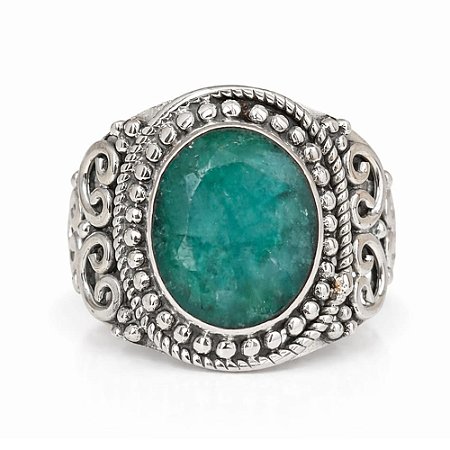 Anel Esmeralda Indiana Boho de Prata 925