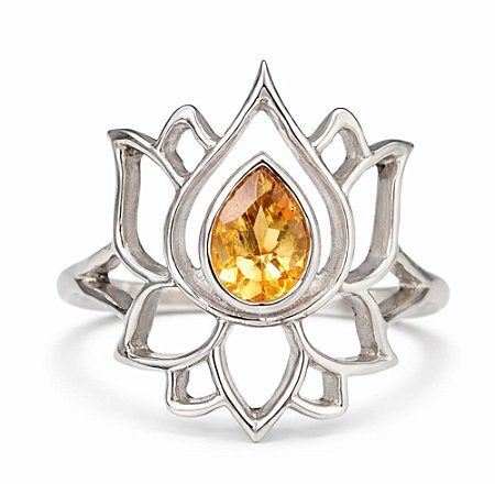 Anel Citrino Flor de Lótus de Prata 925