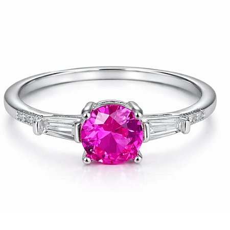 Anel Rubi Rosê Solitário Rebeca de Prata 925