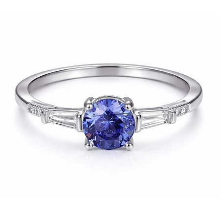 Anel Tanzanita Solitário Rebeca de Prata 925