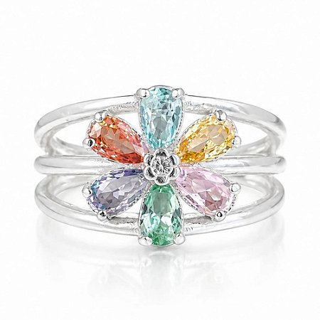 Anel Flor Pedras de Prata 925