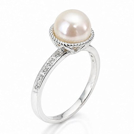 Anel Solitário Pérola de Prata 925