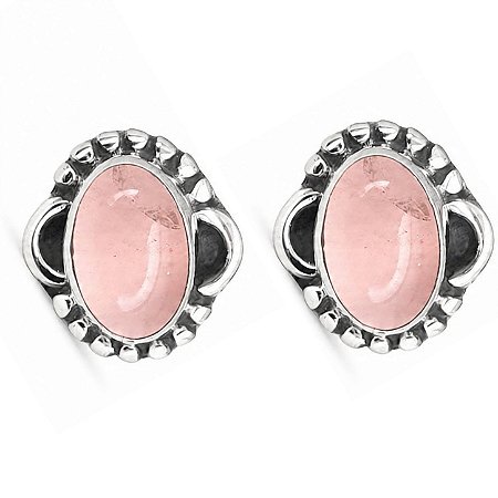 Brinco Quartzo Rosa Oval de Prata 925
