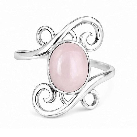 Anel Quartzo Rosa Arabescos de Prata 925