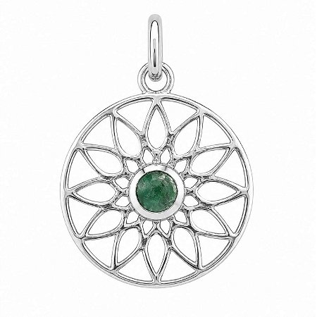 Pingente Esmeralda Mandala de Prata 925