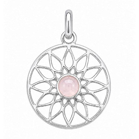 Pingente Quartzo Rosa Mandala de Prata 925