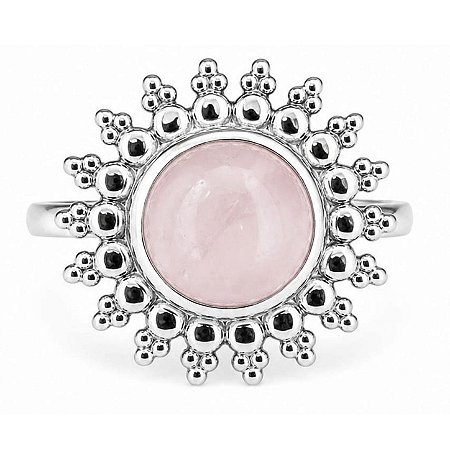 Anel Quartzo Rosa Margarida de Prata 925