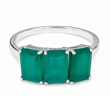 Anel Jade Três Pedras de Prata 925