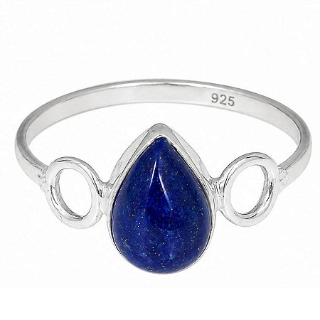 Anel Lápis Lazuli Gota Redondo de Prata 925