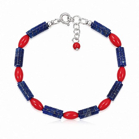 Pulseira Lápis Lazuli e Coral Prata 925