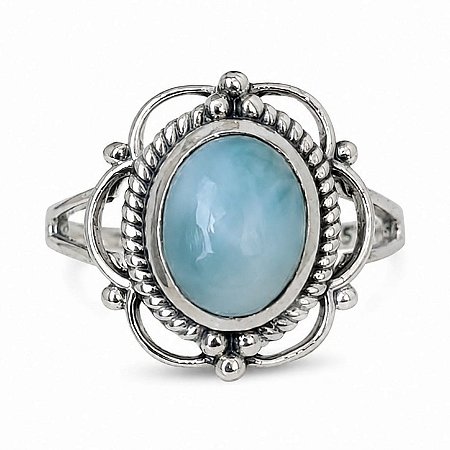Anel Larimar Oval de Prata 925