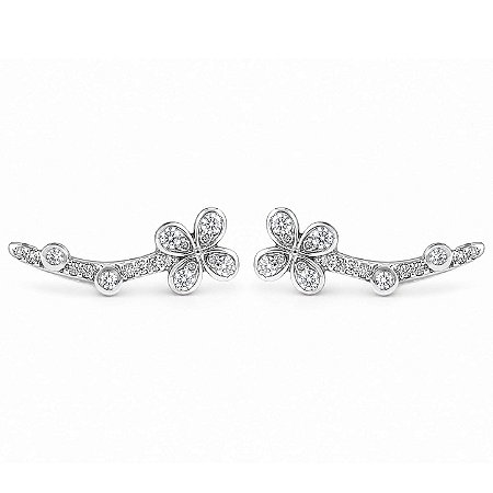 Brinco Earcuff Flor de Prata 925